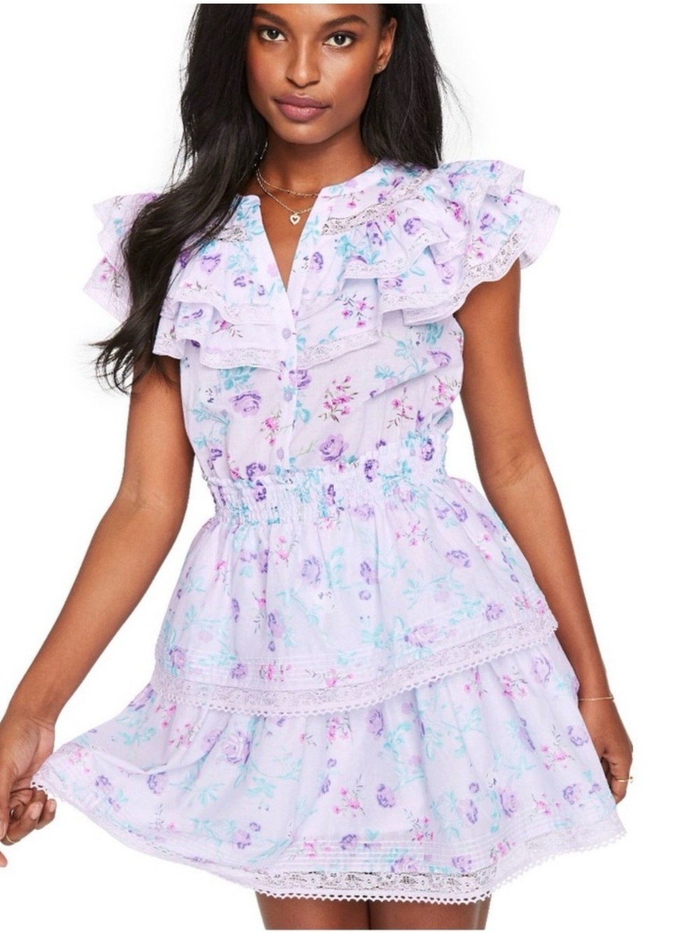 LOVESHACKFANCY lace trim cottagecore fairy core floral GirlhoodCore mini dress S